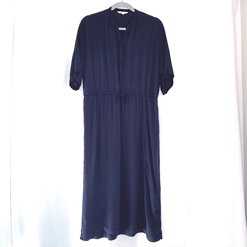 & Other Stories Shirt Dress Sz 6 Button Front Midi Drawstring Waist Relaxed Navy
